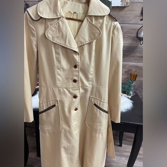 Ladies Button Down Trench Coat Jacket , Size 14, Tan, Vintage - Picture 2 of 13